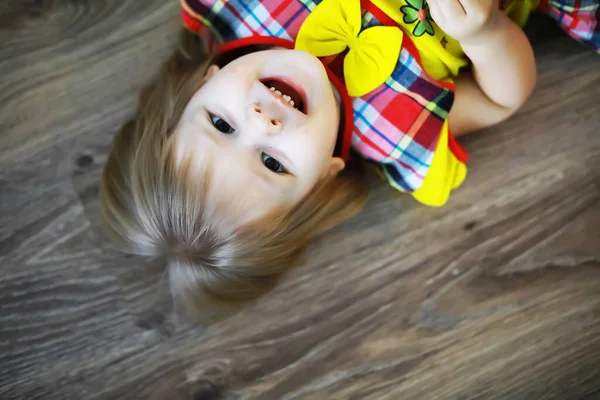 Baby Birthday Decorated Area Portrait Happy Kid Indoo — Stock Photo, Image