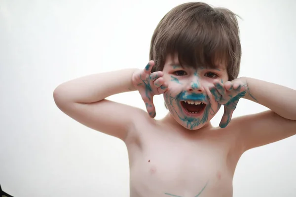 Small Child Painted His Face Color — Stock Photo, Image