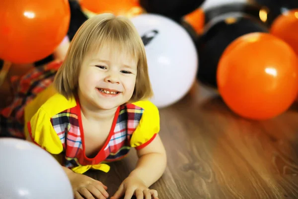 Baby Birthday Decorated Area Portrait Happy Kid Indoo — Stock Photo, Image