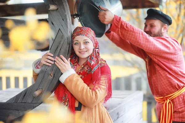 Traditional Slavic Rituals Rustic Style Outdoor Summer Slavic Village Farm — Stock Photo, Image