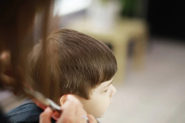 Smiling European Boy Barber Shop Ready Look — Stock Photo, Image