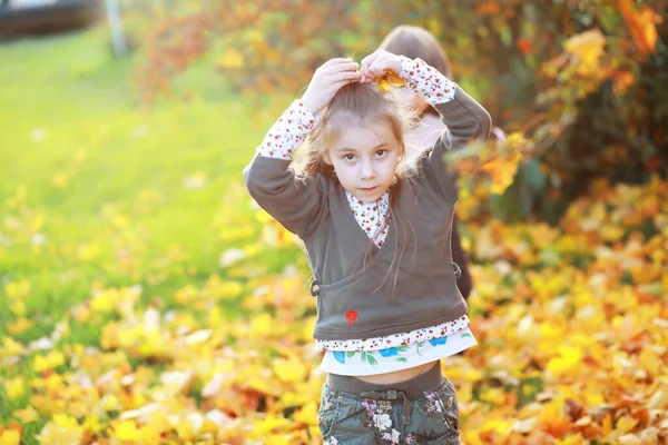 Jonge Familie Een Wandeling Het Herfstpark Zonnige Dag Geluk Samen — Stockfoto