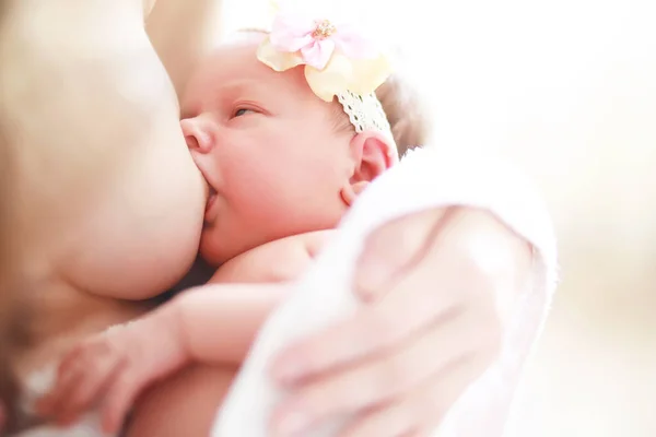 Newborn Baby Lies Her Mother Arms Beautiful Baby European Appearance Stock Photo