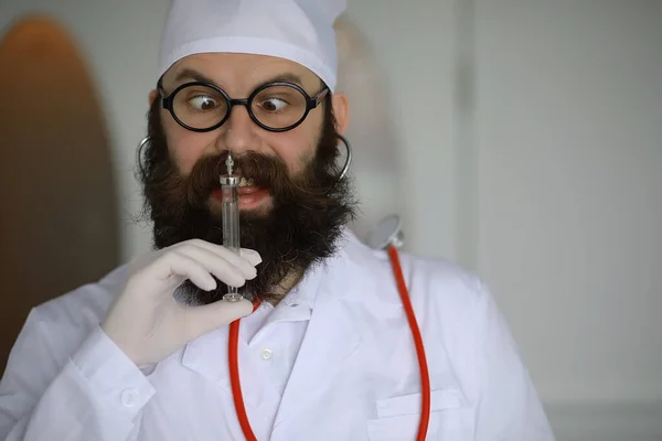 Dokter Gek Gekke Baard Wetenschapper Voert Experimenten Uit Een Wetenschappelijk — Stockfoto