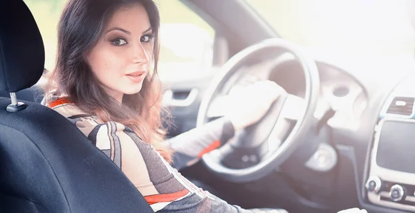 Girl Driving Car Bad Emotions Her Fac — Stock Photo, Image