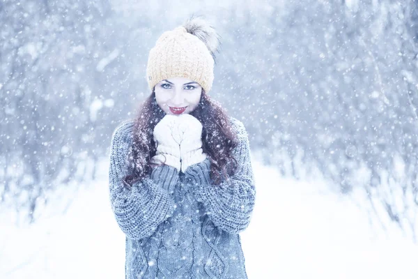 Hermosa Chica Hermoso Parque Nieve Invierno Día — Foto de Stock