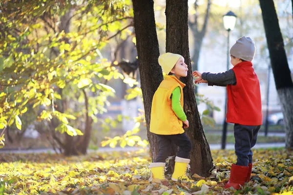 秋の公園を歩く子供たち — ストック写真