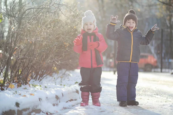 Kışın Parktaki Çocuklar Sno Ile Oynarlar — Stok fotoğraf