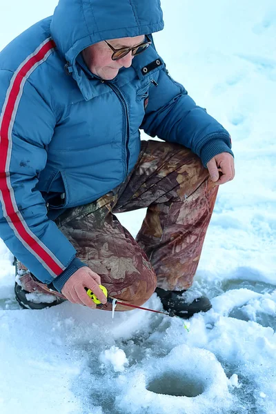 Temporada Invierno Viejo Pescando Lago — Foto de Stock