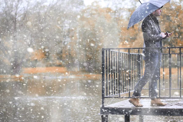 Parco Autunnale Nei Giorni Del Primo Sno — Foto Stock