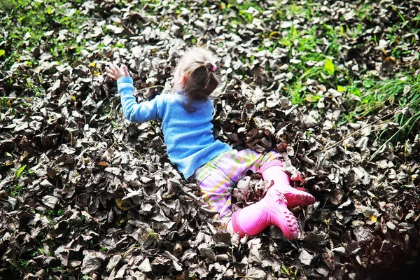 Folha Cair Parque Crianças Para Passeio Parque Outono Família Queda — Fotografia de Stock