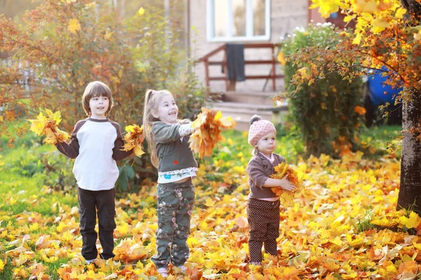 Genç Bir Aile Güneşli Bir Günde Sonbahar Parkında Yürüyüş Yapıyor — Stok fotoğraf