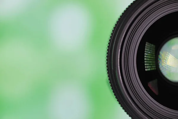 Equipment Videographer Photographer Lenses Table Background Bright Lamps Glare Bokeh — Stock Photo, Image