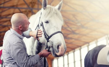 Ata binmiş genç insanlar ormanda eğitim görüyorlar.