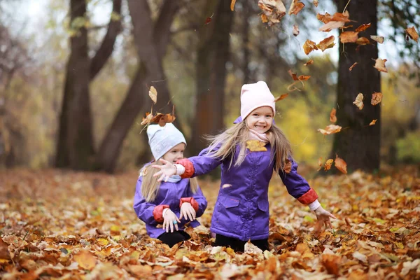 Familia Joven Paseo Por Parque Otoño Día Soleado Felicidad Estar —  Fotos de Stock