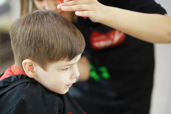 Smiling European Boy Barber Shop Ready Look — Stock Photo, Image