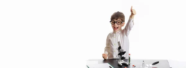 Young Scientists Chemists Children Vocational Guidance Choice Profession Doctor Laboratory — Stock Photo, Image