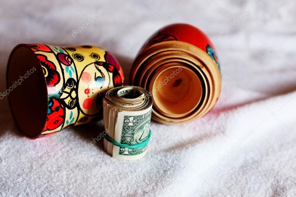 Matryoshka dolls colorful piggy bundle of money