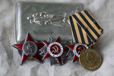 Front hundred grams of vodka memory of awards and medals of World War II clipart