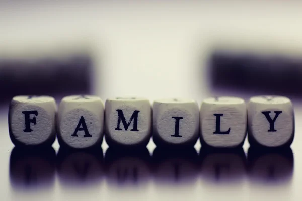 Wood text cube family — Stock Photo, Image