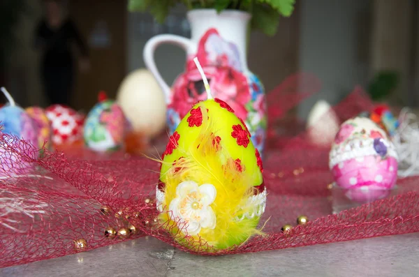 Decorated Easter candles in the form of eggs — Stock Photo, Image