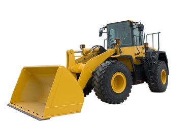 Yükleyici-Tekerlekli yükleyici. Makine toplamları yükleniyor. Dikey-Lift yükleyici