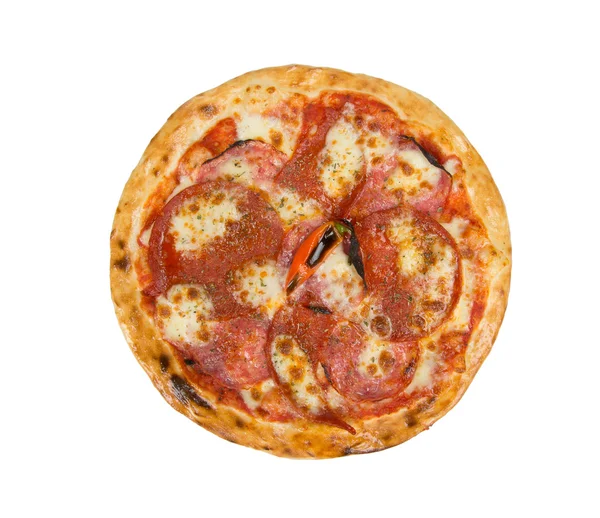 Pizza com lombo, queijo, molho de tomate, especiarias e pimenta . — Fotografia de Stock