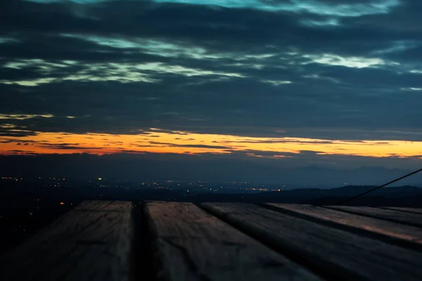 Εικόνα Ενός Ηλιοβασιλέματος Ξύλινες Σανίδες Πρώτο Πλάνο Καλό Για Ένα — Φωτογραφία Αρχείου