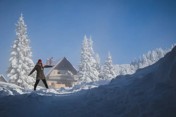Slovenya Blegos Güneşli Ama Sisli Bir Kış Havasında Bir Dağ — Stok fotoğraf