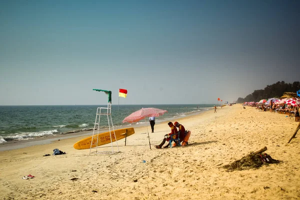 Playa Típica Goa India Vista Hacia Mar Arena Dorada Cielo — Foto de Stock
