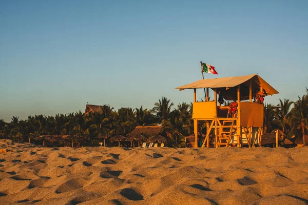 Typischer Strand Puerto Escondido Mexiko Blick Richtung Strandhaus Goldener Sand — Stockfoto