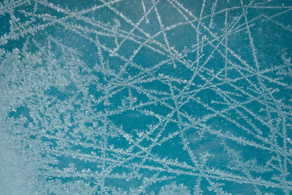 Frostmuster Auf Glas Eines Fensters Bei Kaltem Wetter Bildet Sich — Stockfoto