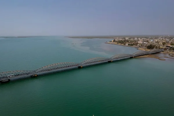 Photo Aérienne Fleuve Sénégal Sant Louis Sénégal Avec Pont Faidherbe — Photo