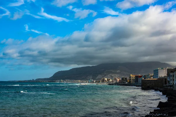 Trapani Deki Erice Tepesi Büyük Bulutlarla Kaplıydı Trapani Şehrinin Sahil — Stok fotoğraf