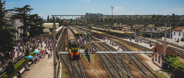 Vista Aerea Della Stazione Ferroviaria Simferopol Ucraina Durante Vacanze Estive — Foto Stock