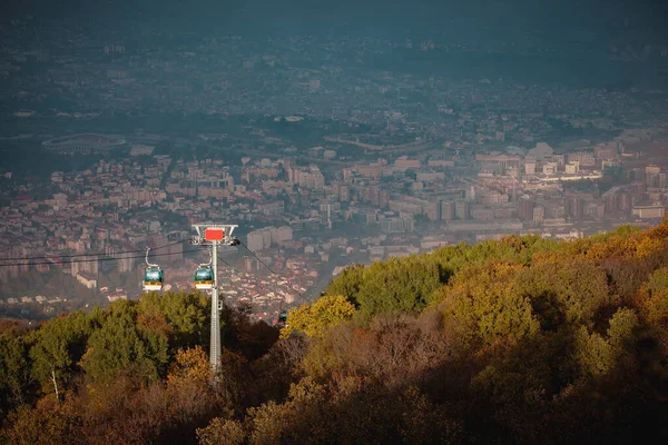 Panorama Města Skopje Výhledem Pohoří Vodno Výhledem Lyžařský Vlek Nebo — Stock fotografie