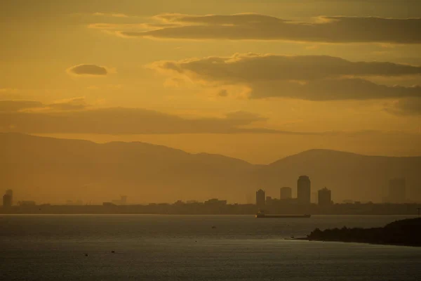 Frühmorgendliches Panorama Der Türkischen Stadt Izmir Blick Über Das Ruhige — Stockfoto