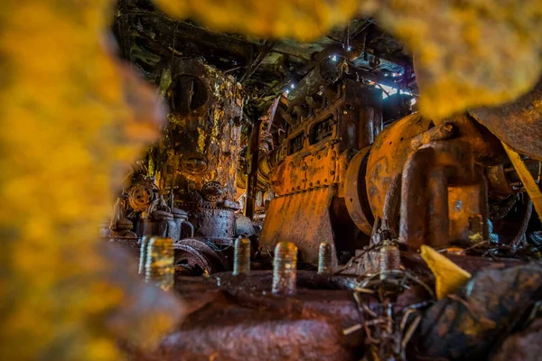 Destruiu Motor Naufrágio Dimitrios Gythio Grécia Naufrágio Metal Enferrujado Parcialmente — Fotografia de Stock