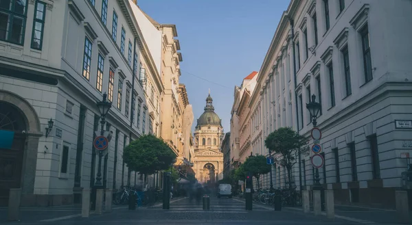 Знаменитый Римский Кот Иштван Будапеште Вид Торговой Улицы Перед Ним — стоковое фото
