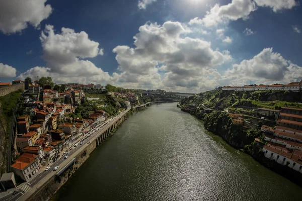 View Bridge Porto River Douro Portugal Sunny Day Green River Royalty Free Stock Photos