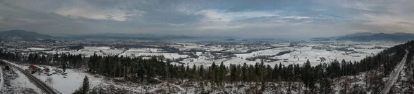 Panorama Invierno Sobre Llanuras Blancas Campos Pantanos Del Sur Liubliana —  Fotos de Stock
