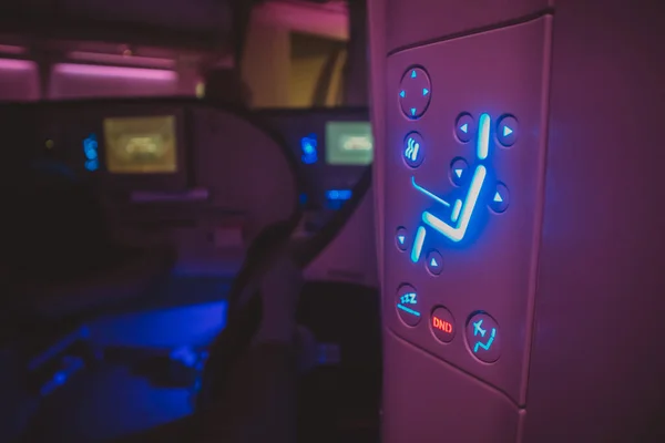 Set Touch Buttons First Class Seat Room Modern Airliner Interior — Stock Photo, Image