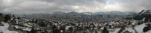 Winterdrone Panorama Van Sarajevo Hoofdstad Van Bosnië Herzegovina Genomen Een — Stockfoto