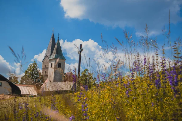 Horská Vesnice Svetina Blízkosti Celje Pohled Oba Gotické Kostely Tyčící — Stock fotografie