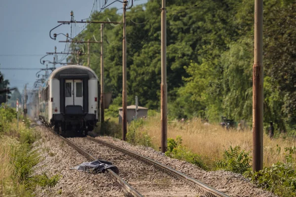 Zug Wegen Selbstmordes Gestoppt Leiche Einer Toten Person Auf Einem — Stockfoto