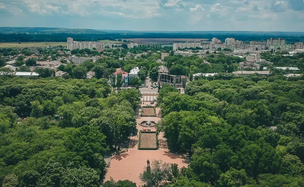 Panorama Aéreo Tiraspol Vista Parque Pobeda Com Longa Avenida Parque — Fotografia de Stock