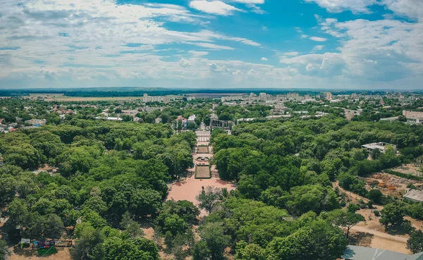 Panorama Aéreo Tiraspol Vista Parque Pobeda Com Longa Avenida Parque — Fotografia de Stock