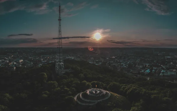 Lviv Şehir Merkezinin Havadan Çekilmiş Fotoğrafı High Park Kalesi Gözlem — Stok fotoğraf