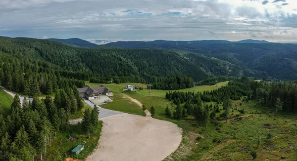 Letecké Panorama Štěrkového Parkovacího Místa Rogle Lyžařského Vleku Jurgovo Časně — Stock fotografie