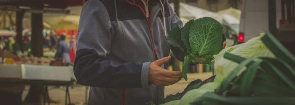 Brede Foto Van Een Onbekende Man Met Bladeren Zijn Handen — Stockfoto